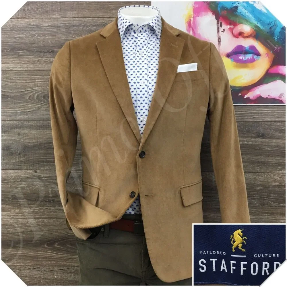 STAFFORD Mens Corduroy Blazer Sport‎ Coat Casual Jacket Size 42R Classic Suit